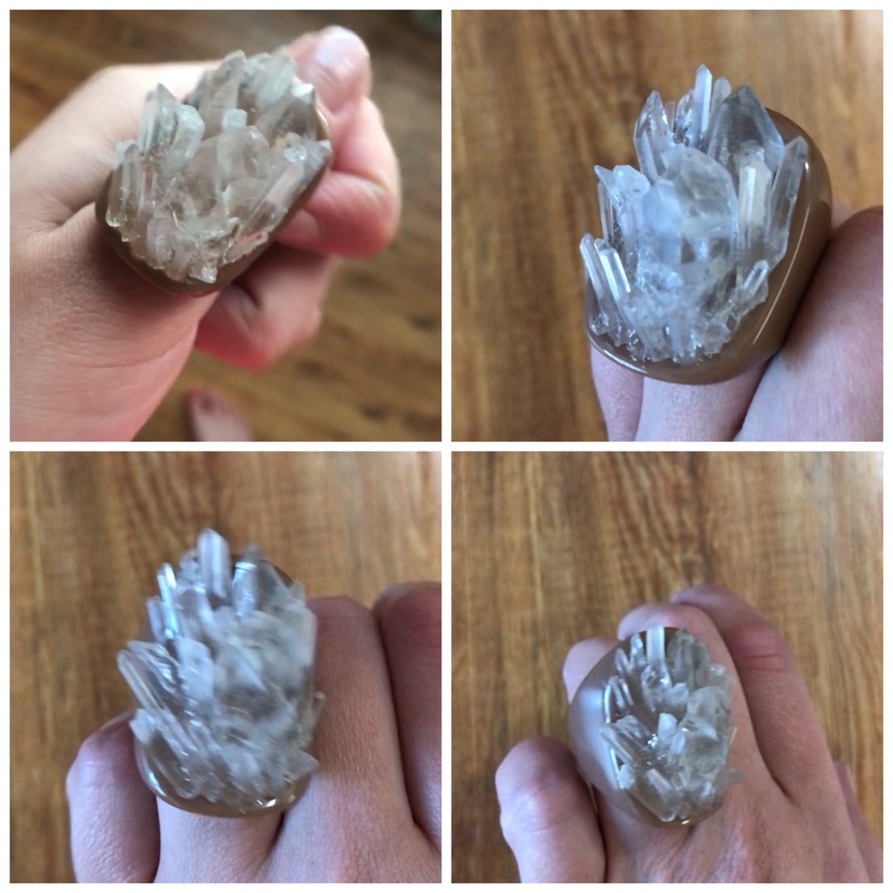 OOAK Raw Quartz Crystals Crystal Lucite Large Resin Ring 7